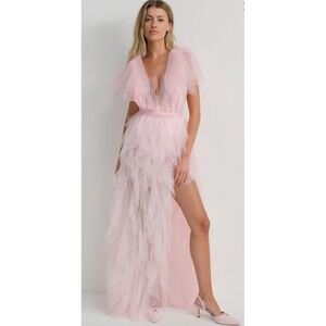 For Love & Lemons Maxine Gown Pink Medium $489 Tulle Maxi Glinda Barbie Medium